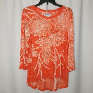 The Paragon Floral Tunic Blouse Tropical Top Colorful 3/4 Slve Relxd Lghtwght Lg